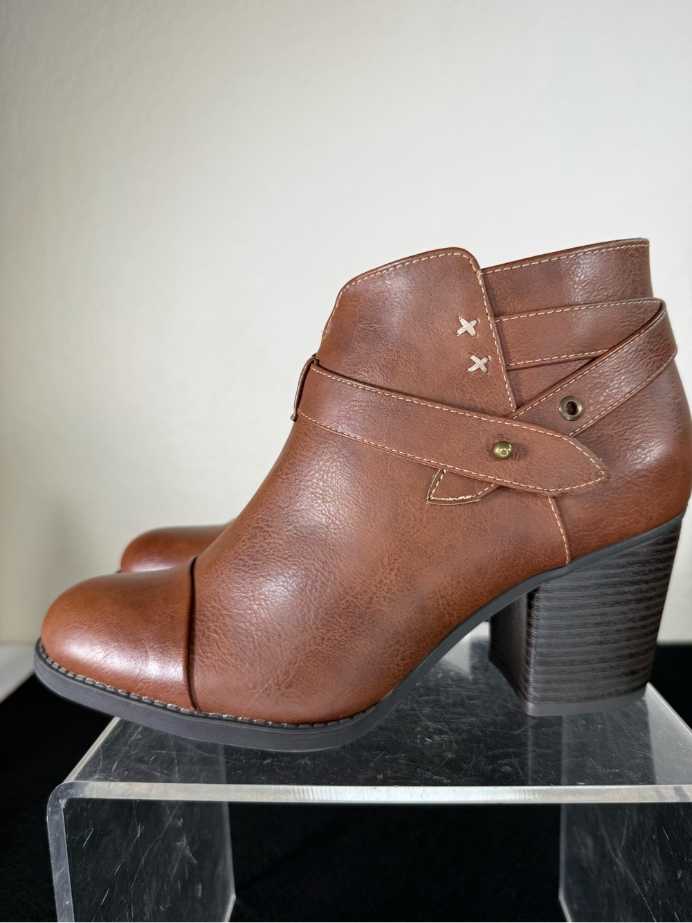 Natural Soul Brown Ankle Block Heel Comfort Boots Booties 8.5 WIDE LIKE NEW EUC